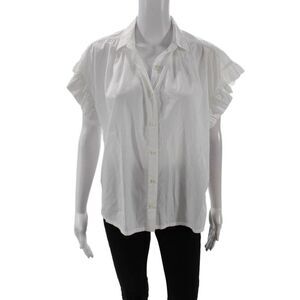 Birds of Paradis Womens Collar Ruffle Sleeve Buttoned Blouse Top White Sz S